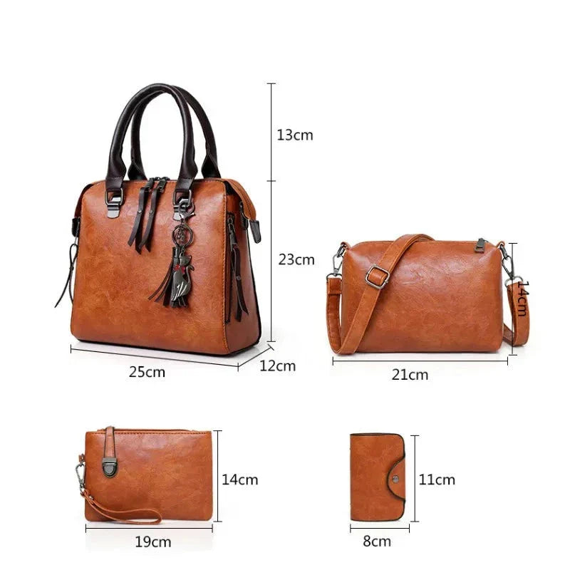 Premium-Set aus Echtleder - Tasche + Geldbörse + Clutch + Necessaire gratis