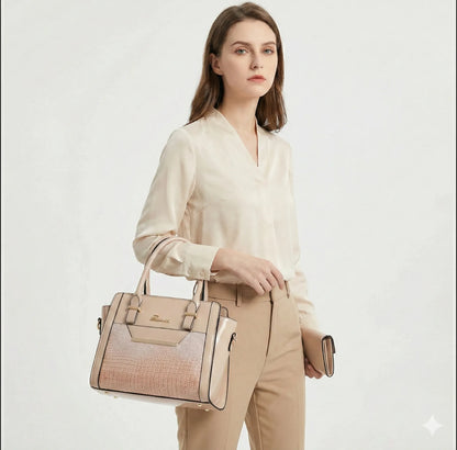 Set Tasche und Geldbörse aus Echtleder - Croc