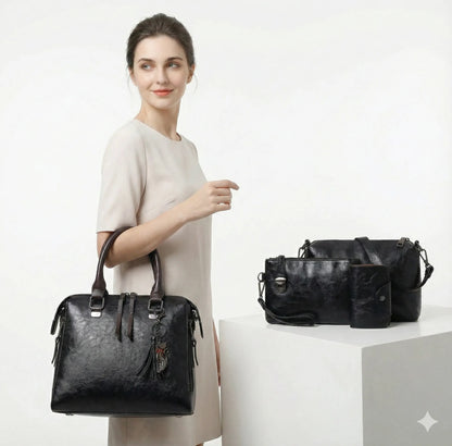 Premium-Set aus Echtleder - Tasche + Geldbörse + Clutch + Necessaire gratis