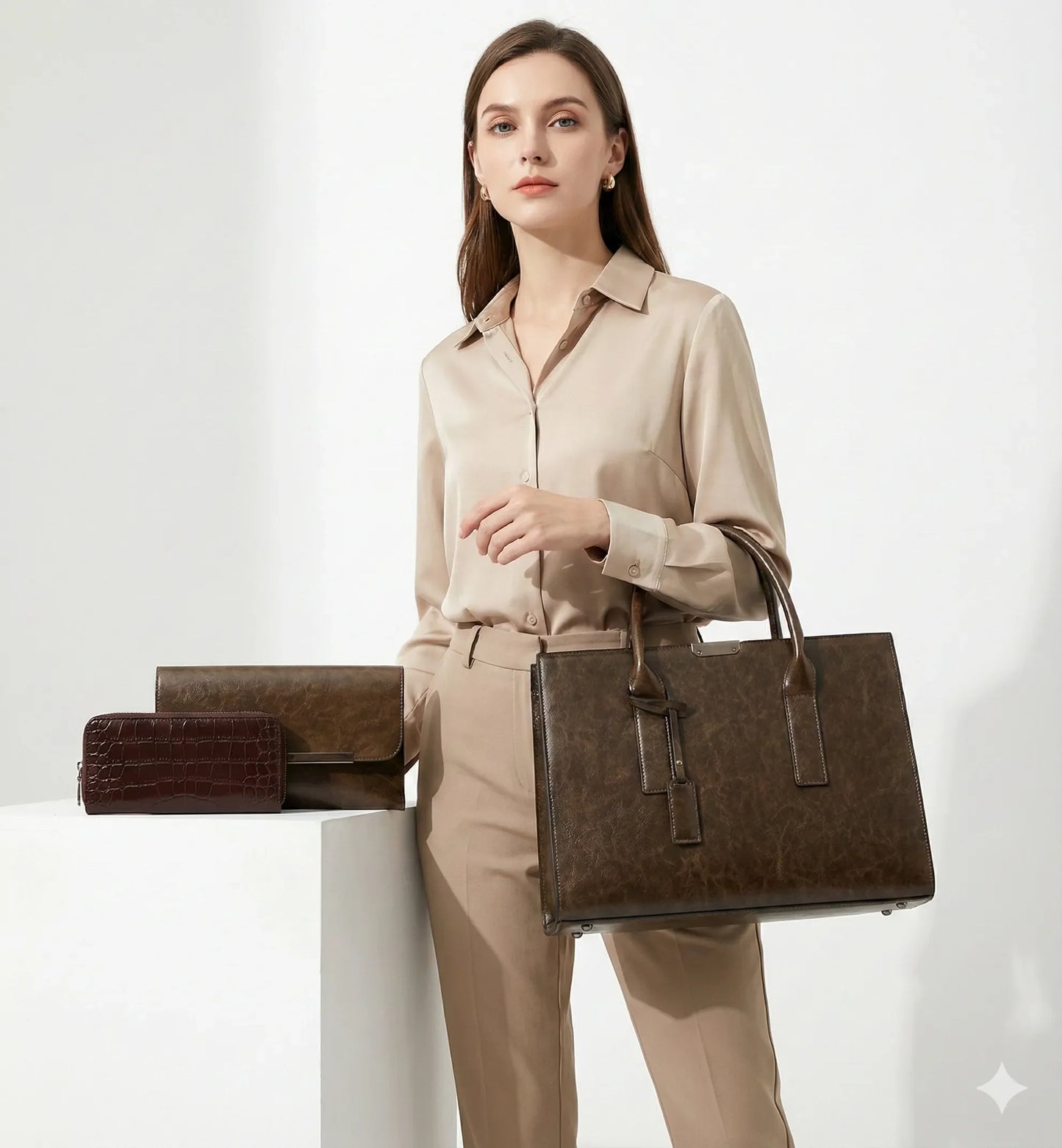 Set aus Echtleder Tasche + 2 Geldbörse - Zayna