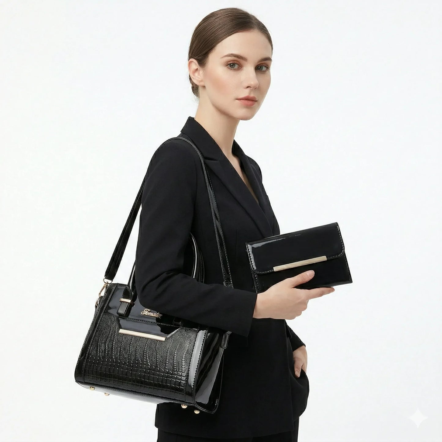 Set Tasche und Geldbörse aus Echtleder - Croc