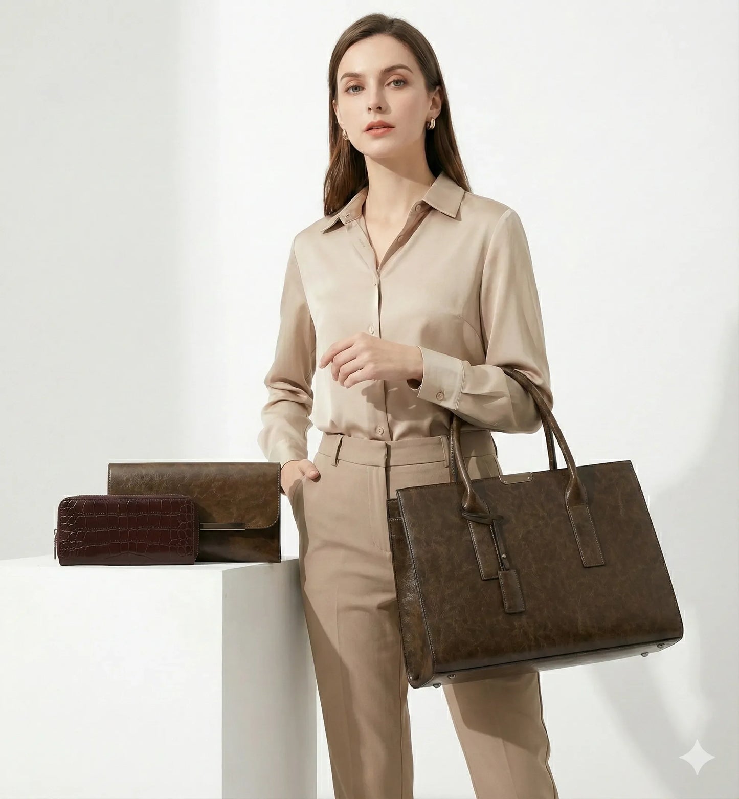 Set aus Echtleder Tasche + 2 Geldbörse - Zayna