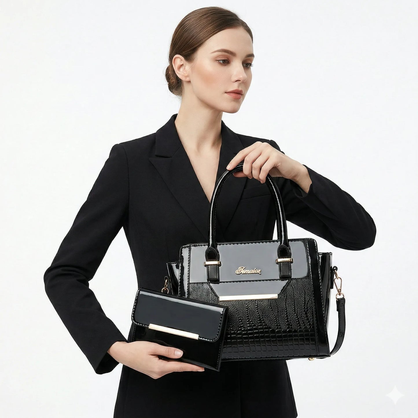 Set Tasche und Geldbörse aus Echtleder - Croc