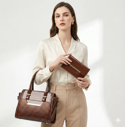 Set Tasche und Geldbörse aus Echtleder - Croc