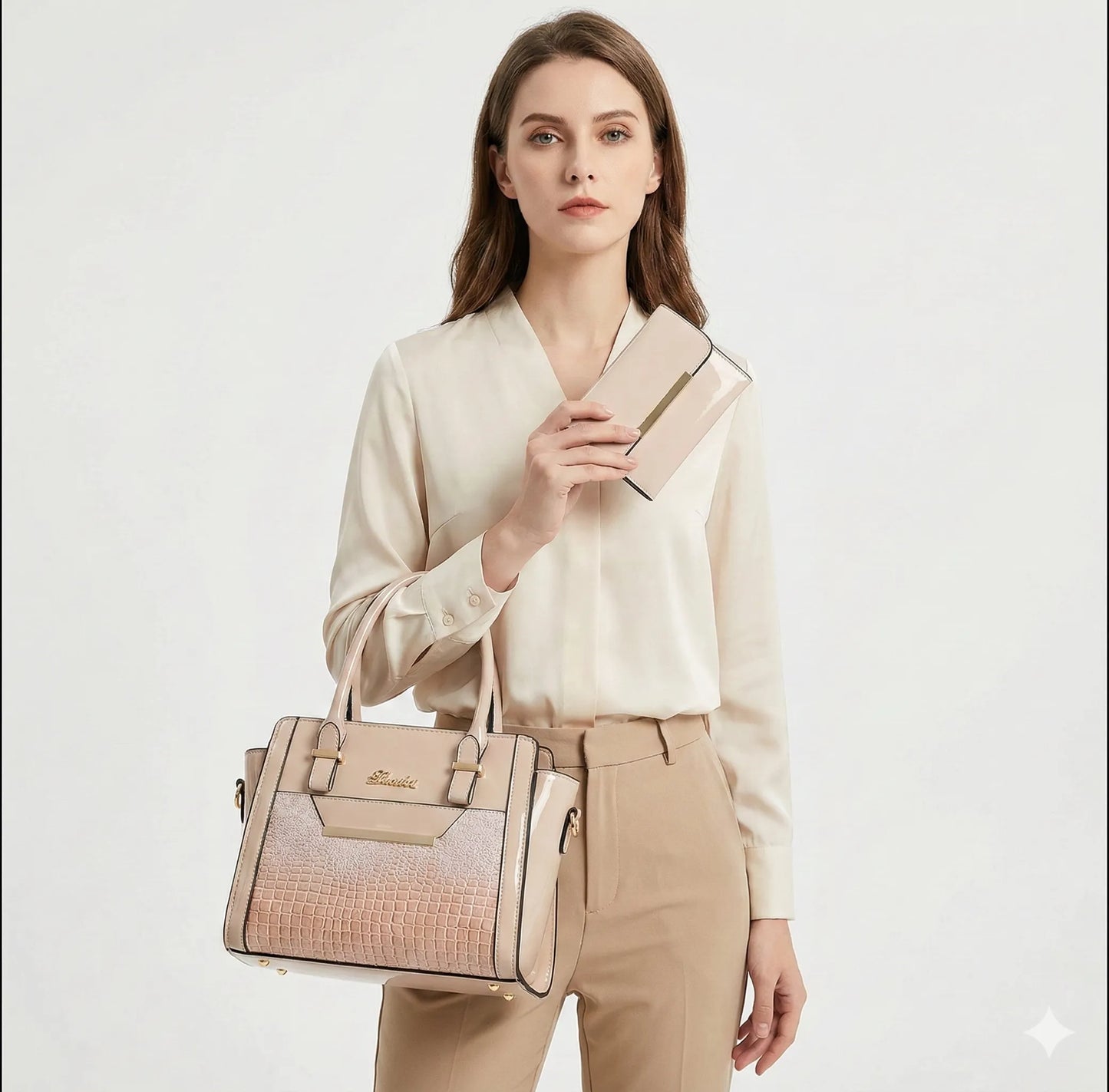 Set Tasche und Geldbörse aus Echtleder - Croc