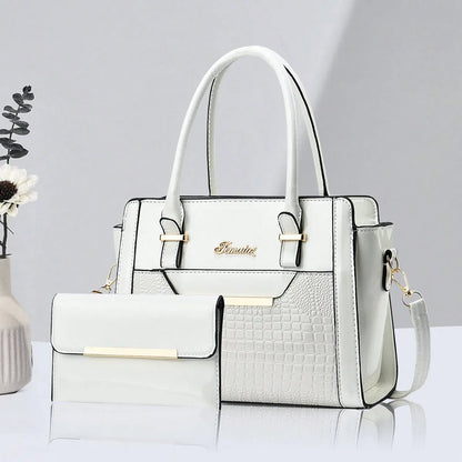 Set Tasche und Geldbörse aus Echtleder - Croc