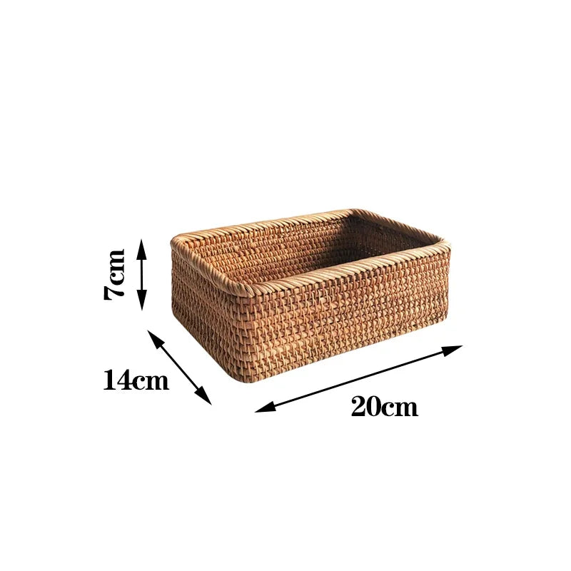 Cesta De Frutas De Vime De Rattan Tecida À Mão, Cesta De Pão De Lanche De Chá, Caixa De Armazenamento Retangular Cosmética, Suprimentos De Cozinha Doméstica
