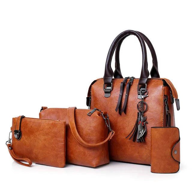 Premium-Set aus Echtleder - Tasche + Geldbörse + Clutch + Necessaire gratis