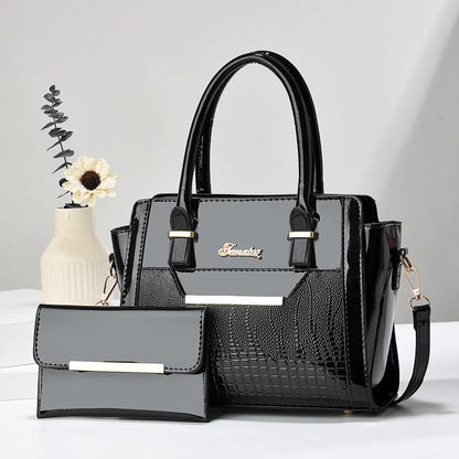 Set Tasche und Geldbörse aus Echtleder - Croc