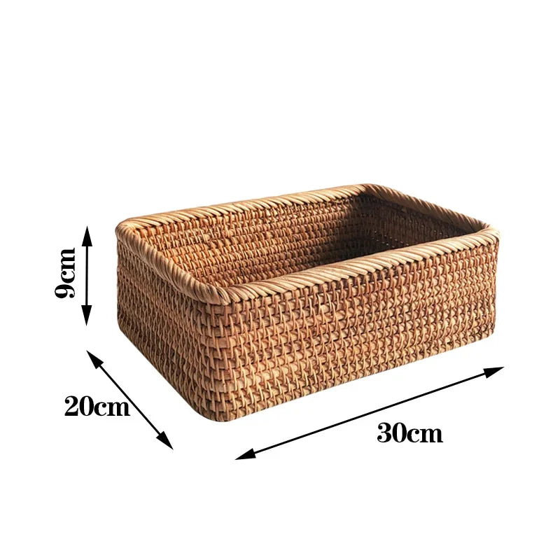 Cesta De Frutas De Vime De Rattan Tecida À Mão, Cesta De Pão De Lanche De Chá, Caixa De Armazenamento Retangular Cosmética, Suprimentos De Cozinha Doméstica