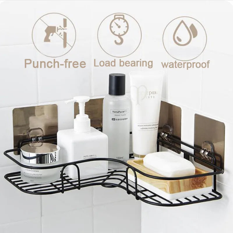 Prateleira de parede do banheiro com ventosa, suporte do champô, nenhuma perfuração, armazenamento da cozinha, acessórios do chuveiro, 1 Pc, 2Pcs