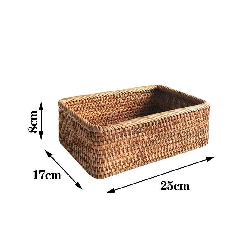 Cesta De Frutas De Vime De Rattan Tecida À Mão, Cesta De Pão De Lanche De Chá, Caixa De Armazenamento Retangular Cosmética, Suprimentos De Cozinha Doméstica